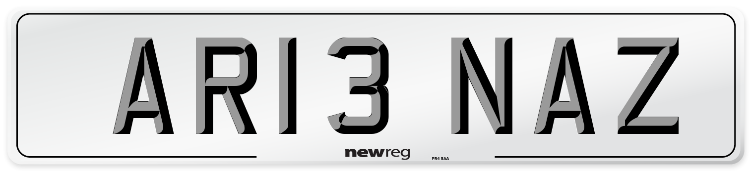AR13 NAZ Number Plate from New Reg